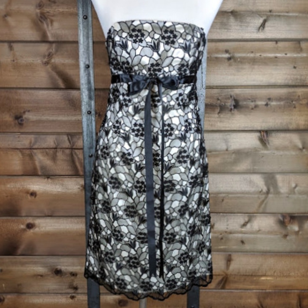 WHBM Floral Lace Overlay Strapless Dress - 4